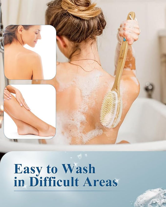 POPCHOSE Back Scrubber for Shower, Long Handle Soft and Stiff Bristles Shower Brush, Dry Brushing & Wet Exfoliation for Shower, Durable Bath Brush for Body, Back Washer for Shower for Women & Men