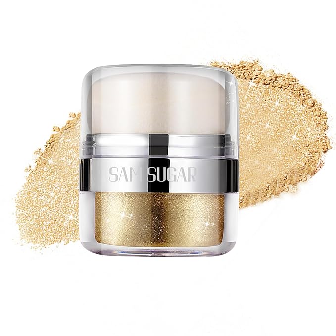 Body Shimmer Powder, Glitter Highlighter for Face, Liquid Highlighter Blush Body Glow Shimmer Powder Fairy Brightening Makeup Stick for Eyes, Hair (Gold, 1.13 Oz)