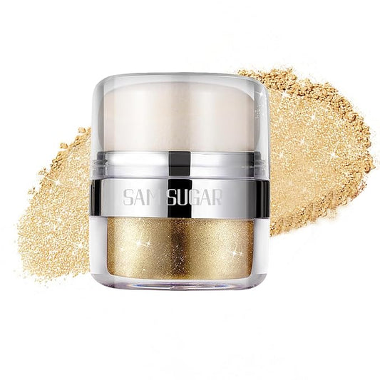 Body Shimmer Powder, Glitter Highlighter for Face, Liquid Highlighter Blush Body Glow Shimmer Powder Fairy Brightening Makeup Stick for Eyes, Hair (Gold, 1.13 Oz)
