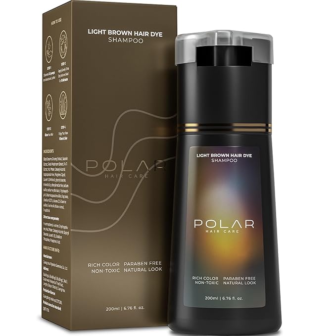 Polar Haircare - Hair Dye Shampoo Light Brown for Gray Hair for Women & Men - Natural Semi Permanent Hair Color Shampoo - Vegan Coloring Shampoo for Gray Hair - Gentle Hair Shampoo Dye 6.76 Fl Oz