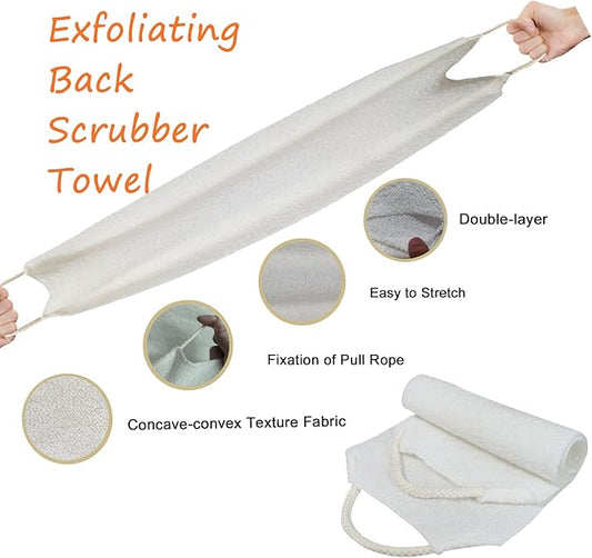 Scrubber Back for Shower Extended Length Scrubber Towel Exfoliating Washcloth Body Scrub Sponge Shower Loofah with Handle for Women Men Deep Clean Body Skin Massages (white2)