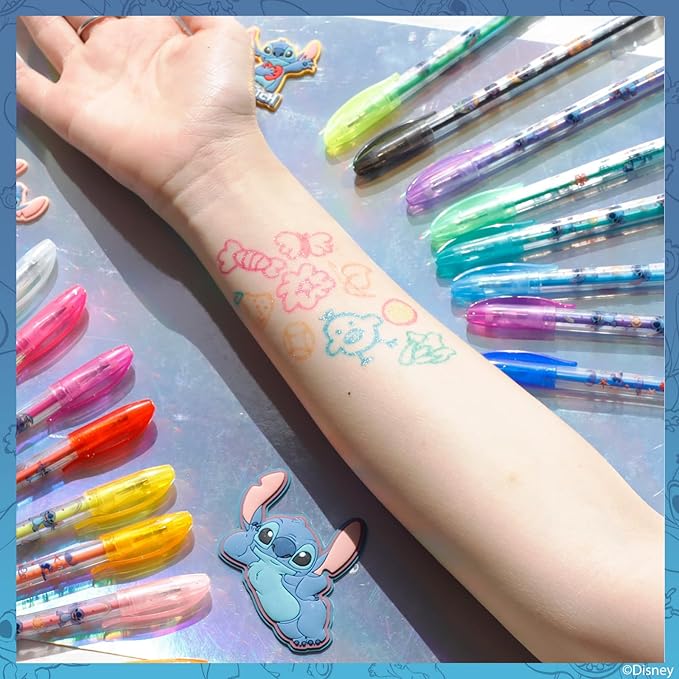 Disney Stitch 16 Piece Glitter Pen Body Art Set, Glittery and Bright Colors, Ages 3+ by Townley Girl