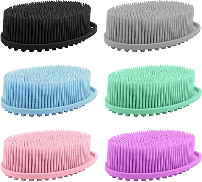 6 Pack Silicone Exfoliating Loofah Body Scrubber - Fit for All Skin Types, Clean and Sanitary