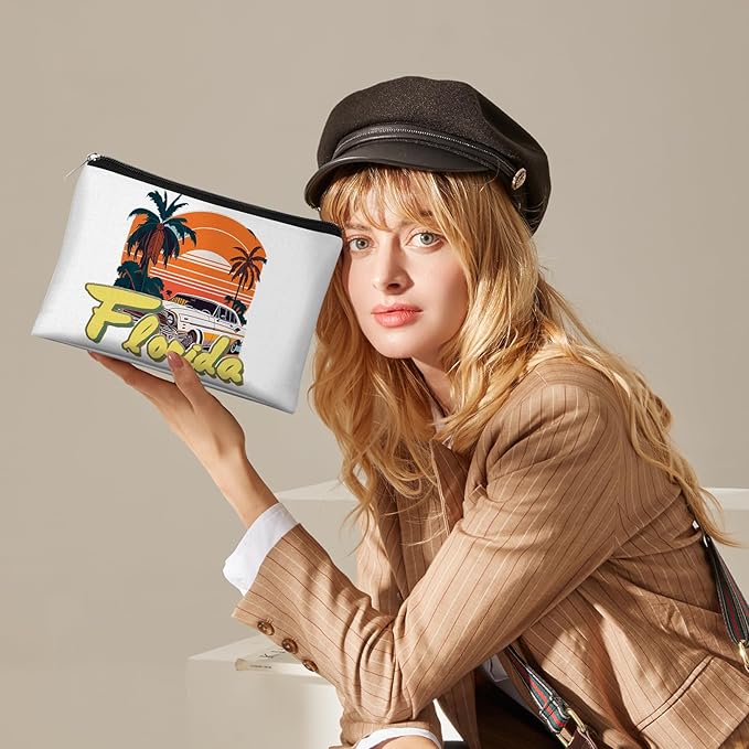 6 Pcs Florida Tourist Commemorative Makeup Bags Florida Gifts for Women Friends Traveler Cosmetic Bag Zipper Pouch for Women Traveler Party Favors