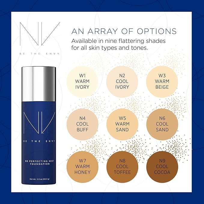 NV BB Perfecting Mist Foundation Buildable Coverage Professional Airbrush Makeup with Plant-based Stem Cell Polypeptides, Vitamins A, D, E and Aloe, 1.5 ounces, Cool Buff