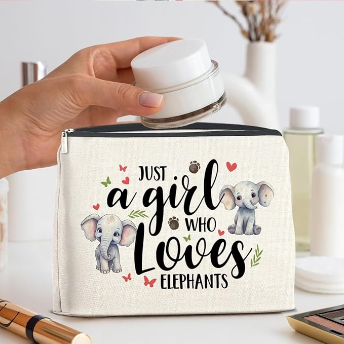 Makeup BagElephant Lovers Gifts for Women Cosmetic Bag Zipper Makeup Pouch Just a Girl Who Loves Elephants