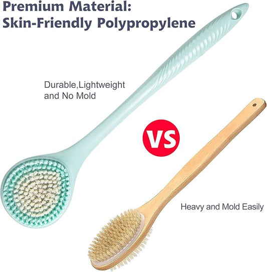 BEDELITE Back Scrubber for Shower - Long Handle Bath Brush (16.4 inches) with Soft Bristles, Exfoliating Body Brush for Men & Women(Blue)