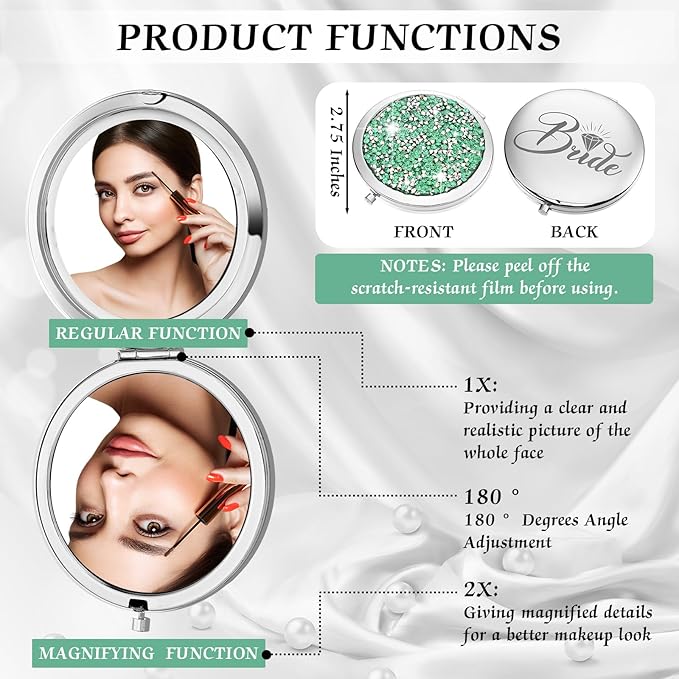 Barydat 10 Pieces Bridesmaid Gifts Set Magnifying Compact Mirror Bride I Do Crew Bridesmaid Proposal Gifts Travel Small Mirror for Purse Makeup Pocket Mirror for Women Wedding Party(Green)