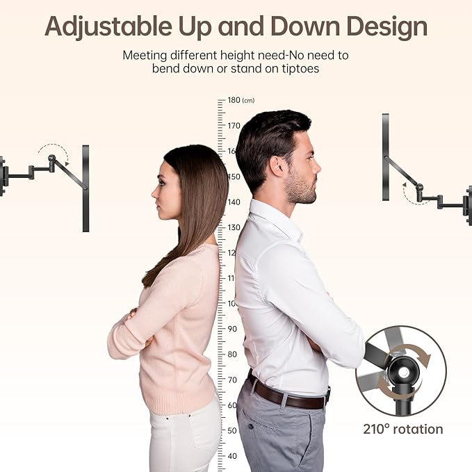 9" Wall Mounted Makeup Mirror with Lights, 4000mAh Rechargeable 1X/10X Wall Mounted Magnifying Mirror for Bathroom, 3 Color Lighting,Touch Screen Dimming,Extended Arm 360 Rotation Wall Mount Mirror B