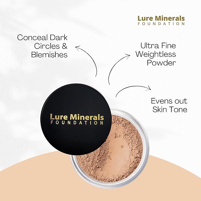 Lure Minerals Mineral Foundation Loose Powder - 8g, Mineral Makeup Face Powder Foundation (Beige Medium - Luminous)