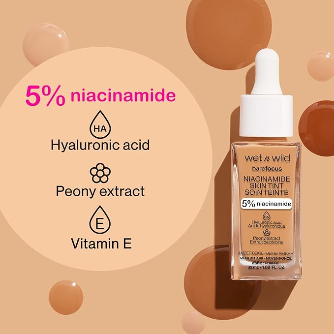wet n wild Bare Focus Skin Tint, 5% Niacinamide Enriched, Buildable Sheer Lightweight Coverage, Natural Radiant Finish, Hyaluronic & Vitamin Hydration Boost, Cruelty-Free & Vegan - Cocoa