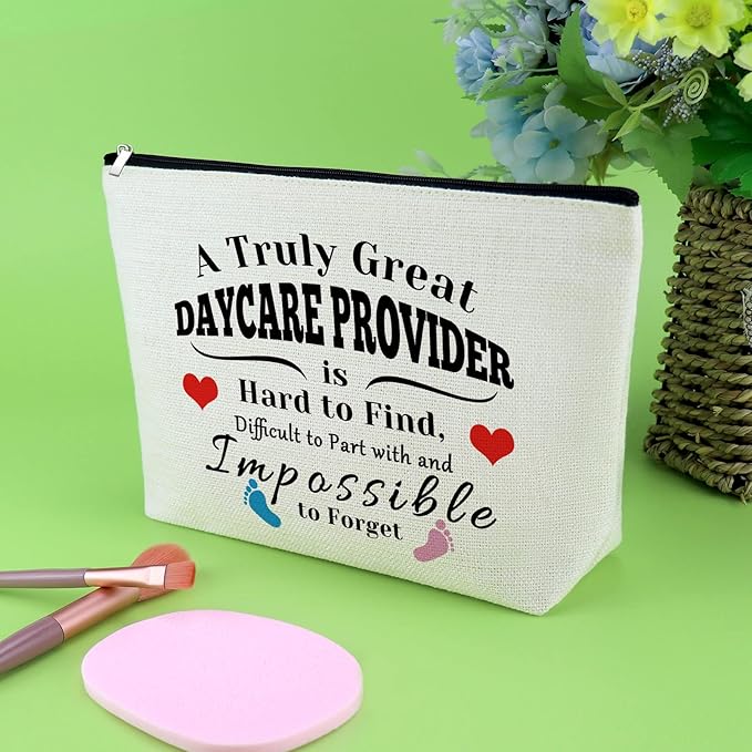 2 Pack Daycare Provider Appreciation Gift Makeup Bag Daycare Teacher Gifts 2 PCS Cosmetic Pouch Thank You Gift for Childcare Provider Gifts for Childhood Educators Gift Christmas Teachers Day Gifts