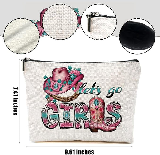2pcs Western Makeup Bag, Let's Go Girls Cowgirl Hat Boots Cosmetic Bag Cowgirl Gifts for Women Female Girls Sister BFF, Cowboy Boots Gifts Christmas Birthday Gift, Western Stuff Travel Toiletry Bags