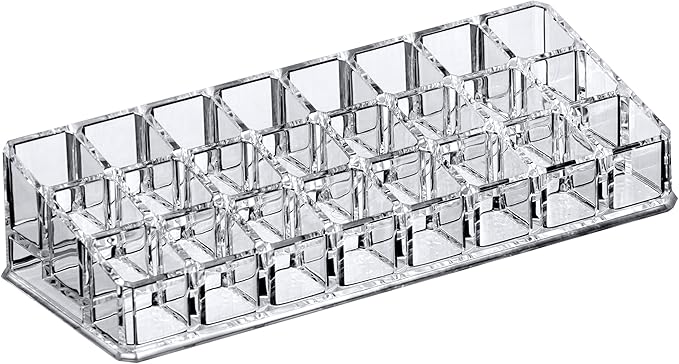 Amazing Abby - Glamour - 24-Slot Acrylic Lipstick Organizer, Lipstick Holder, Lip Gloss Holder, Cosmetic Storage Display, Perfect Storage Solution for Drawer and Vanity (Slot Size: 0.9" x 0.9")