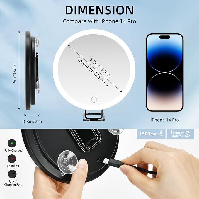 6" 10x Magnifying Mirror with Light Suction Cup,Led Close up Makeup Mirror with 360° Stand,3 Color Lighted Personal Mirror 10x,10 Times Functional Zoom Mirrors for Partial Details