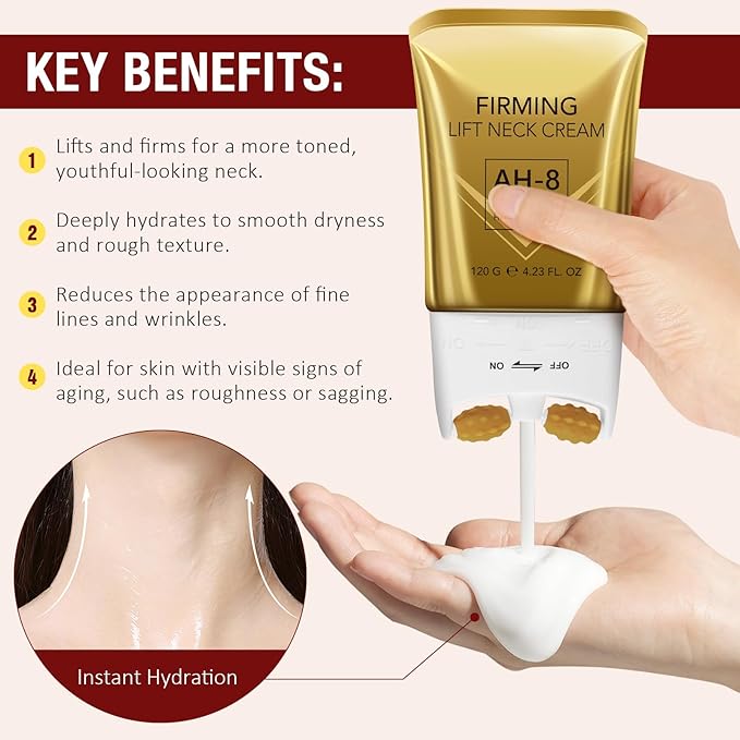 AH-8 Firming Neck Cream for Crepey Skin Body Care Comfort, Roller Neck Firming Cream With Double Roller Massage, Moisturizing, Tightening Lotions Cosmetic Skin Care Skin Repair for Women