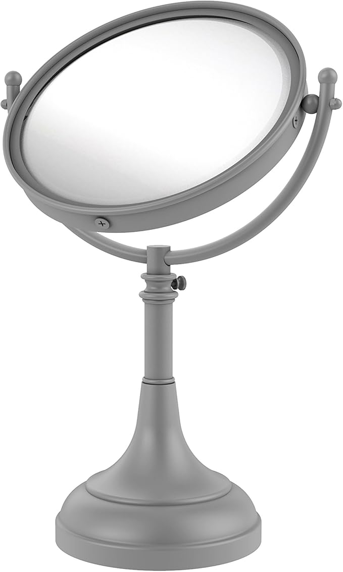 Allied Brass DM-1/4X Height Adjustable 8 Inch Vanity Top 4X Magnification Make-Up Mirror, Matte Gray