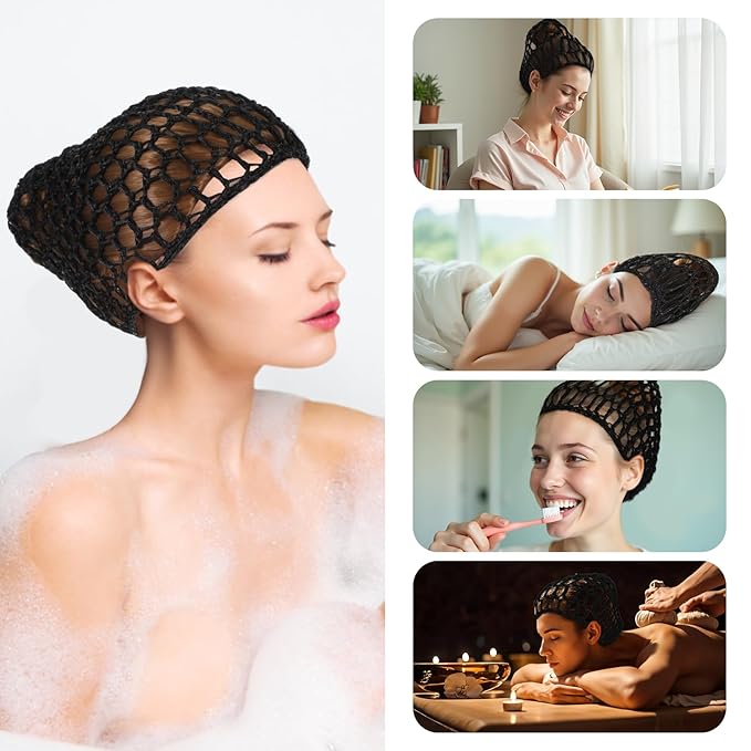 2 Pcs Tubi Hair Wrap Hair Nets For Sleeping Mesh Crochet Hair Net Snood Hat Sleep Cap Shower Cover Ornament Hair Wrap Nets For Women Sleep Black Mesh Crochet Hair Net For Women Black And Gray