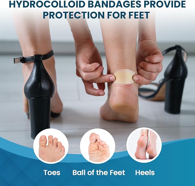Gel Blister Bandages - 21 PCS Hydrocolloid Bandages for Feet, Blister Cushions Pads, Water Resistant Adhesive Band for Heel, Toes & Foot, Blister Bandaids for Prevention & Recovery (Heel Pack)