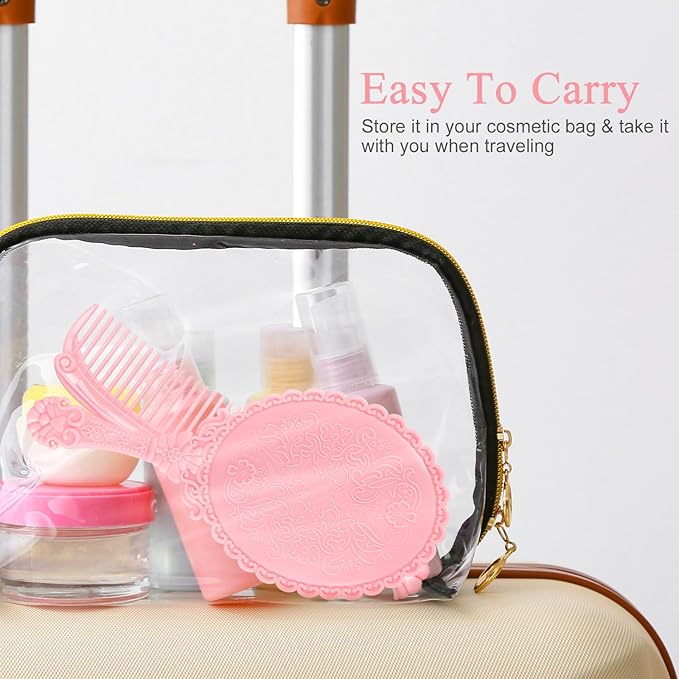 Lurrose 5 Sets Decorative Hand Mirror Vintage Vanity Makeup Mirror Handhold Hair Brush Comb Travel Makeup Tools Gift for Women Girls (Random Color)