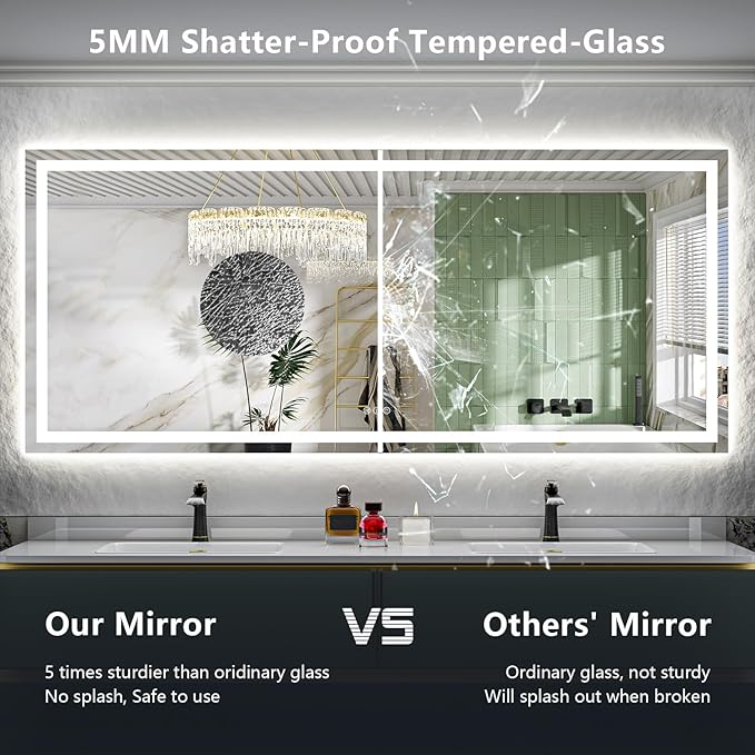 88x38 Inch LED Bathroom Mirror with Lights Front and Backlit Lighted Vanity Mirror for Bathroom Wall with 3 Colors Dimmable Anti-Fog Memory Shatter-Proof IP54 Waterproof Horizontal/Vertical