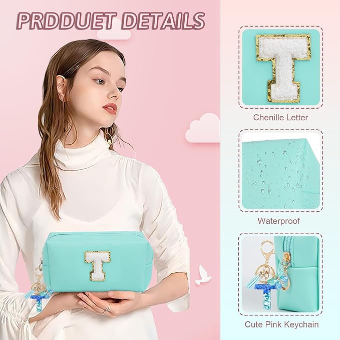 Birthday Gifts for Women Her,Travel Cute Makeup Bag,Large Capacity Cosmetic Bags for Women Makeup Pouch PU Leather Waterproof Cosmetic Bag (T, Blue)