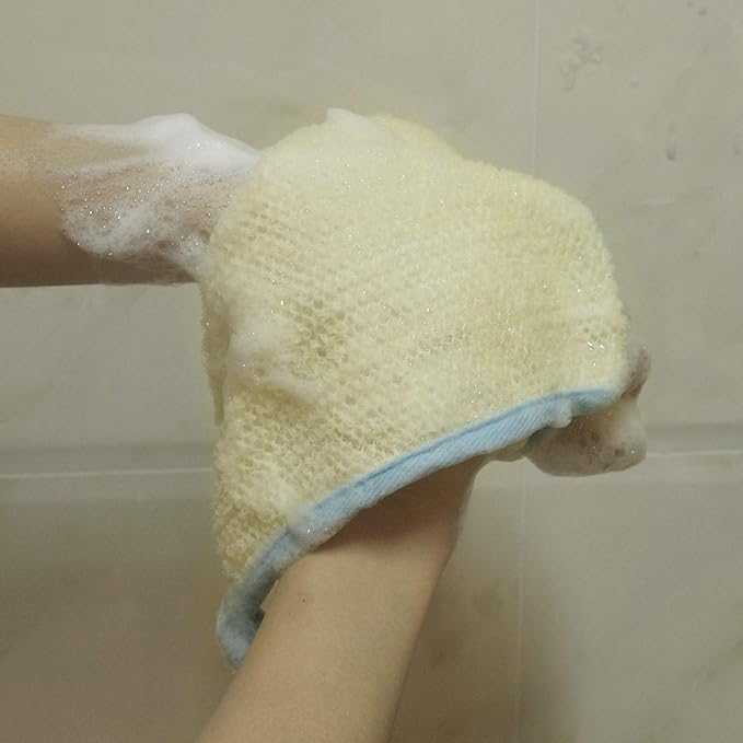 (6 Pack) Dual-Sided Exfoliating Skin Towel Natural Terry Body Cloth Scrubber Premium Sturdy Loofah Towel Soft and Buffing Wash Cloth White for Either Oil or Dry Skin