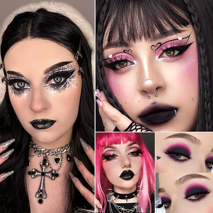 Black Pink Eyeshadow Palette, Matte Glitter White Grey Silver Goth Makeup Palette, Pigmented Long Wear Radiant Hot Pink Gothic Smoky Eye Shadow Pallet for Halloween Vampire, Witch,Lolita, Y2K, Cosplay