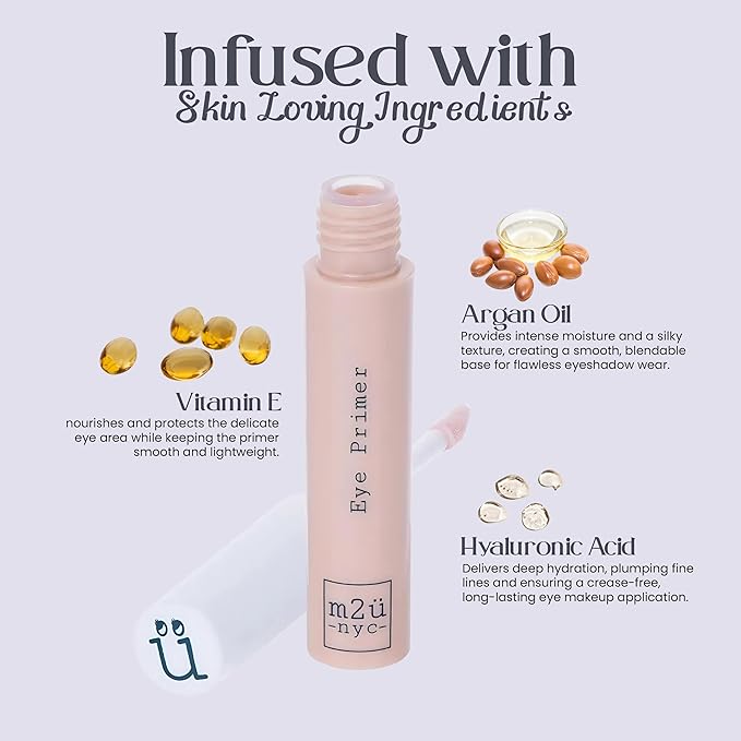 M2U NYC Hydrating Eye Primer – Preps Eyelids for Intense Eyeshadow Colors, Long-Lasting, Crease-Free Wear, Smudge-Proof, Lightweight Eye Shadow Primer - Non-Greasy Gripping Formula for Wrinkle-Filling