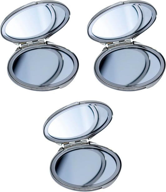 Set of 3 Double Sided Magnifying Compact Slim Mirrors with Printed Insert (Red-Orange Floral, Round)