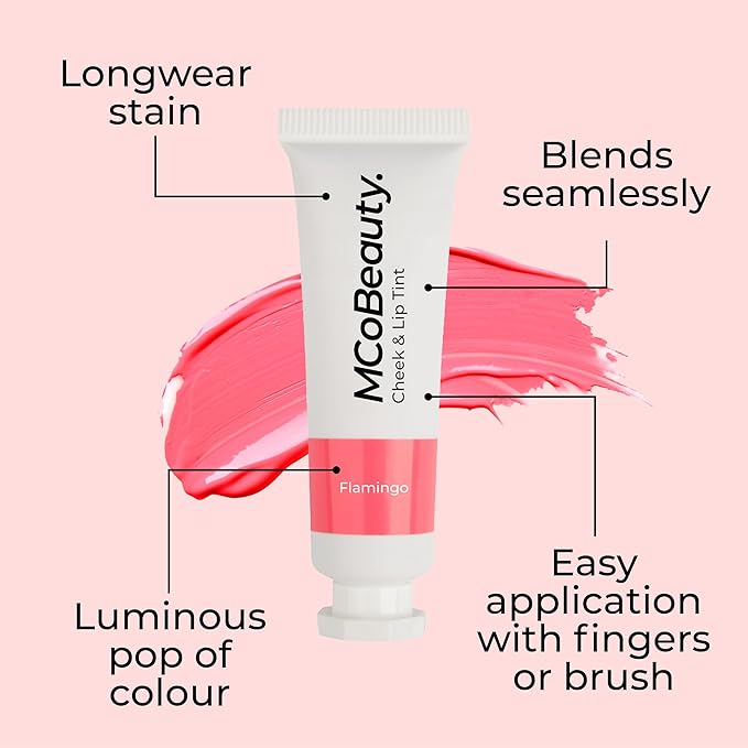 MCoBeauty Cheek & Lip Tint, Flamingo, Vibrant Pop of Color for Cheeks and Lips, Vegan, Cruelty Free Cosmetics