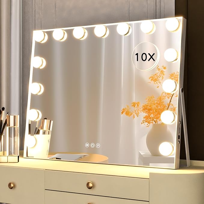 Manocorro 23x18 Inch 15 LED Bulbs, Vanity Mirror with Lights Hollywood Makeup Mirror, Large Vanity Lighted Mirror with 15 LED Bulbs