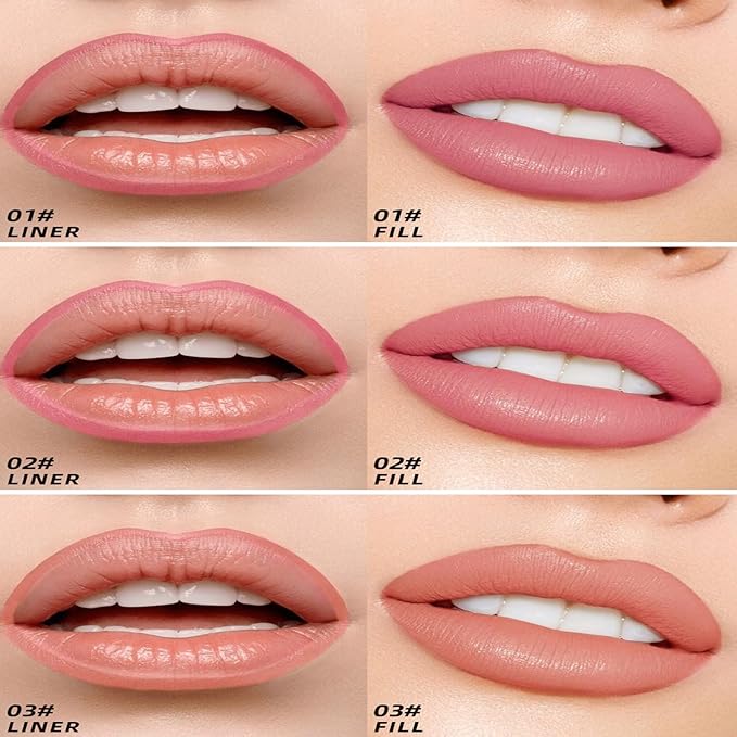Peel Off Lip Stain Liner Set，3 Colors Lip Gloss Longlasting Waterproof Nonstick