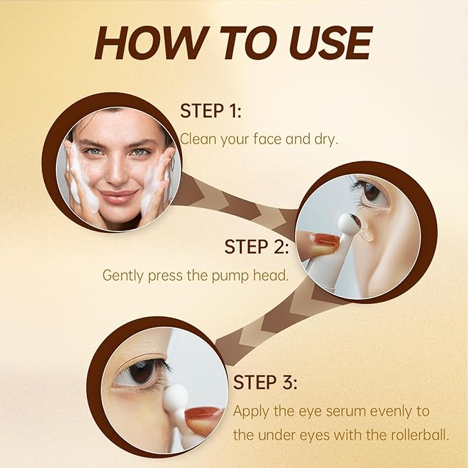 5% Caffeine Eye Serum with Retinal Peptides Hyaluronic Acid for Dark Circles Wrinkles & Eyelid Lift - Instant Morning Bags Depuffing - 360° Roller - Skincare Eye Cream for Women & Men (0.51 fl.oz)