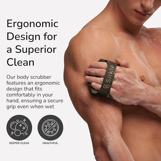 Silicone Body Scrubber - Exfoliating Bath Brush and Skin Cleanser - Shower Sponge for Gentle Body Scrub and Wash - Silicone Scrubbing Care Tool for a Refreshed and Renewed You - Black
