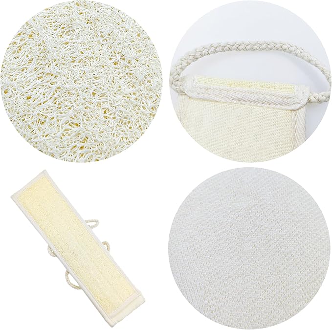 2 Pack Two-Sided Bath & Body Back Scrubber Natural Loofah Sponge Back Exfoliating Scrubber Combo Set Deep Clean & Invigorate Your Skin for Men and Women