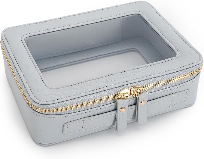 Aveniee Clear Makeup Bag Organizer, Portable Travel Toiletry Cosmetic Bag Case for Women, Heavy Duty Vegan Leather Make Up Pouch Car Bag for Essentials(Middle+Large) - Slate blue