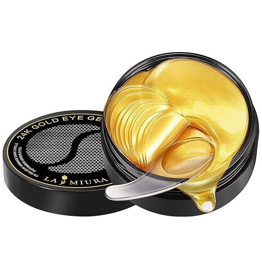 24K Gold Under Eye Patches - 60 Pcs Eye Masks for Dark Circles Puffiness - Skin Care with Collagen Hyaluronic Acid - Anti-Aging & Rejuvenating Hydrogel Eye Patch