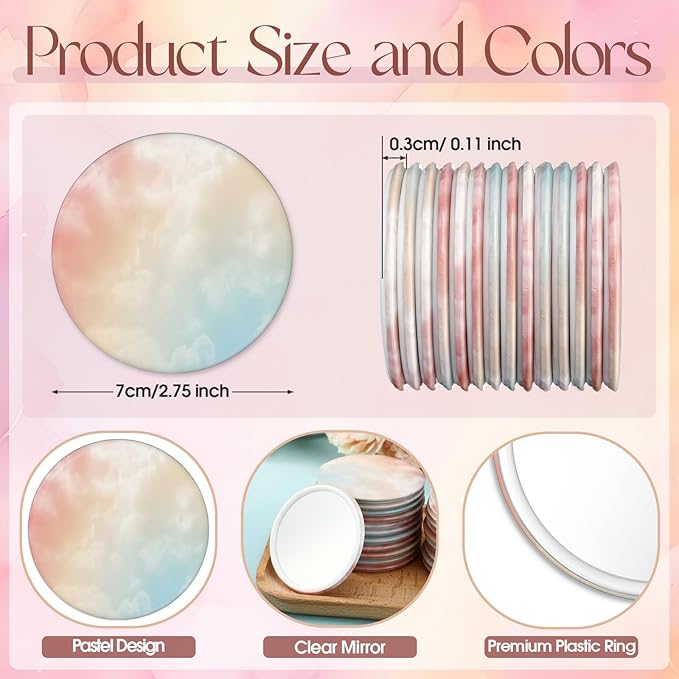 30 Pcs Small Round Mirrors Bulk Party Favors 2.75 Inch Pastel Compact Mirror Gifts for Women Birthday Appreciation Party Favors Portable Purse Mirrors Games Prizes