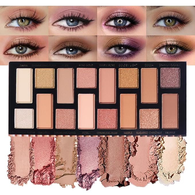 16 Colors Eyeshadow Palette,Matte&Glitter&Shimmer Eyeshadow Makeup,Naturing-Looking,High Pigment Waterproof Eye Shadow Palette Makeup, 100% Cruelty-free (07#Nude Pink)