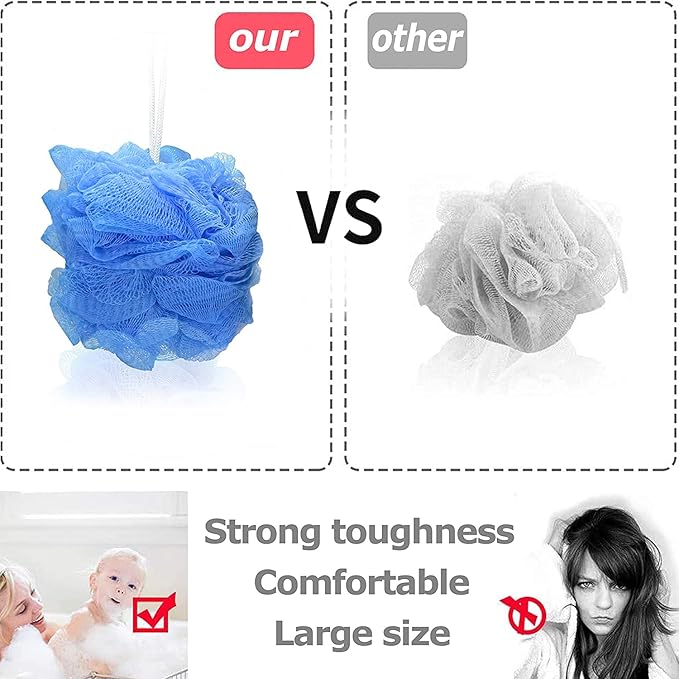 Baul Service and Supply -Loofah Bath & Shower Sponge- Back & Body Soft Mesh Exfoliating Scrubber Used for All Skin Types [Unisex Adults/Unisex Kids] (Blue)