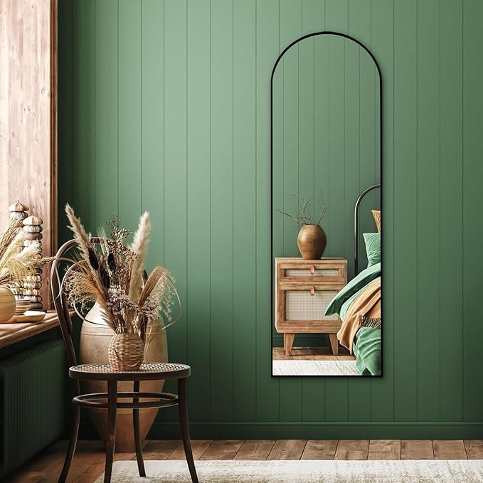 Americanflat 18x58 Arched Mirror with Stand- Large Hanging Mirrors with Aluminum Frame - Modern Mirror for Bathroom, Bedroom, Living Room - Mirrors for Wall Display and Home Decor - Black