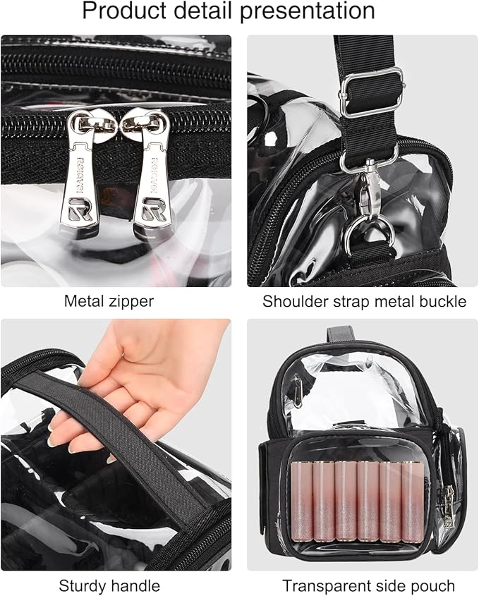 Makeup Brush Case, Large Makeup Brush Holder Professional Makeup Artist Travel Case Clear Waterproof Cosmetic Organizer Bag, Full Open Easy to Access, with Adjustable Strap and Dividers