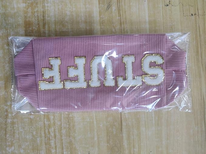 MAGEFY Corduroy Makeup Bag Small Makeup Bag for Purse with Compartments Cute Makeup Pouch Cosmetic Bag for Women Friends Preppy Gifts (Pink, STUFF)