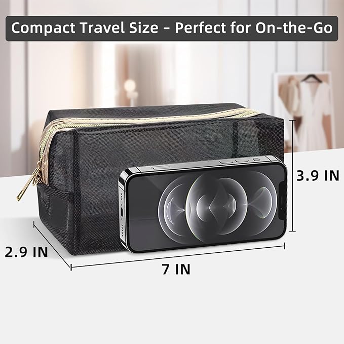 Clear Colorful Makeup Bag, Thick PVC Small Clear Toiletry Bag for Travel, Waterproof Cosmetic Bag with Durable Zipper & Detachable Strap, Cute Transparent Pouch Organizer for Women, 7.1×4×3 In Black