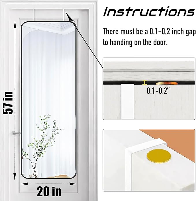 57x20 Door Hanging Full Length Mirror, Floor Stand (Height 5.7ft just Body in1.3ft) Wall Mounted Metal Frame Rectangle Dressing Mirrors for Bedroom Room 57 inch Black