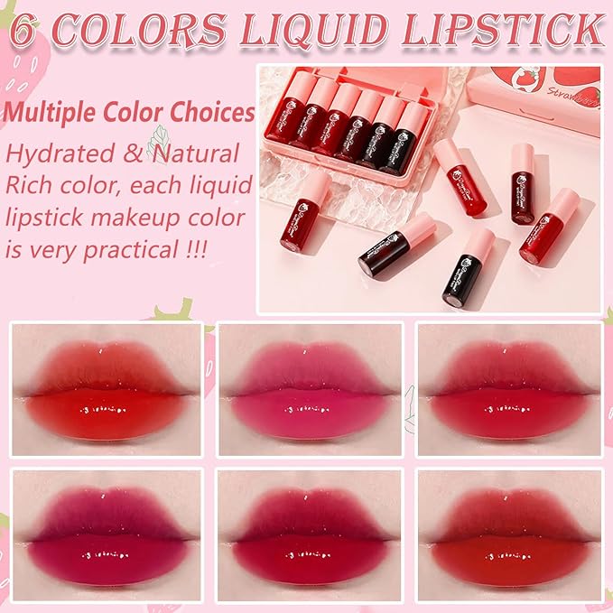 6 Colors Lip Tint Stain Mini Liquid Lipstick, Korean Lip Gloss Moisturizing Natural Velvet Lip Tint, Waterproof Longwear Liquid Blush & Lip Stain, Vivid Color Lip Tint Makeup