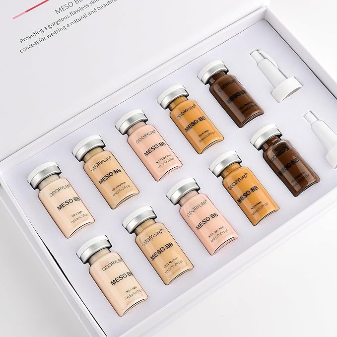 BB Facial Glow Serum Starter Kit Hydration Essence Foundation Skin Care Kit 0.27 oz 10 vials, Combined with Niacinamide and Peptides to Lighten Skin Tone Anti-Aging Foundation 5-mix pack