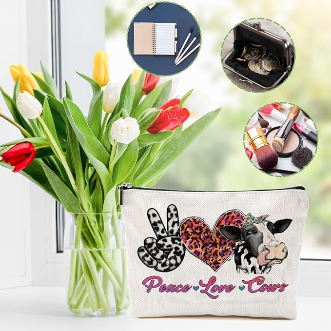 2pcs Funny Print Cow Stuff Western Makeup Bag, Cows Cosmetic Bag Cow Gifts for Women Female Girls Sister BFF, Christmas Birthday Gift, Western Stuff Travel Toiletry Bags