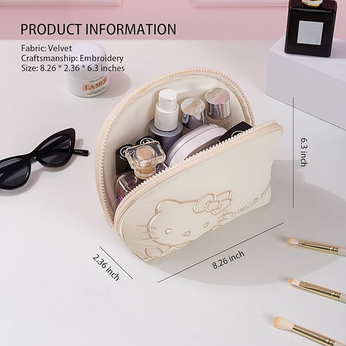 AmBealla Small Cosmetic Bag Portable Storage Bag for Women,Cute Compact Makeup Bag for Keys and Phone, White Cotton Embroidered Organizer with Wristband,Portable Travel Bag for Girls